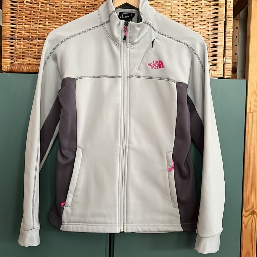 The North Face Light Gray and Dark Gray Jacket with Pink Details